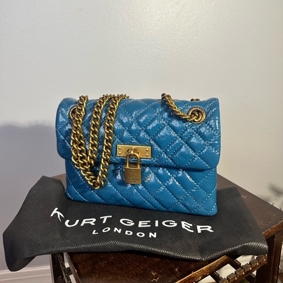 Kurt Geiger London Mini Brixton Genuine Leather Convertible Bag Teal - Picture 1 of 7